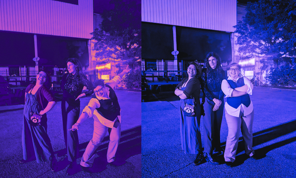 Glaiza Champion, J Strautman, and Kodi Gonzaga posing together in different ways in the parking lot