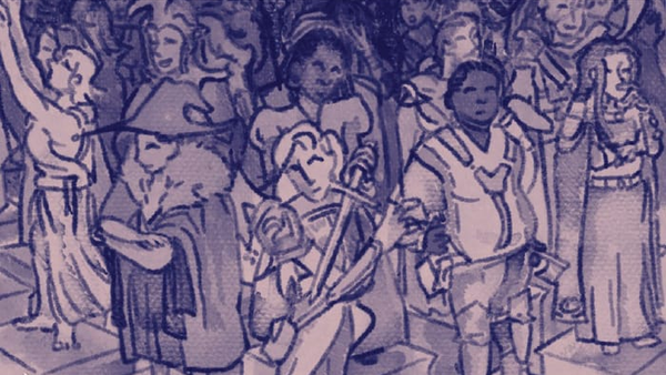 An illustration of several figures dressed in medieval outfits, such as knights and wizards. It's the cover of Path Appararatus.