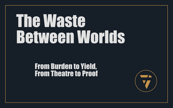 The Waste Between Worlds: From Burden to Yield, From Theatre to Proof