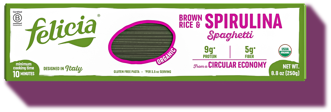 Box of Felicia brown rice & spirulina spaghetti
