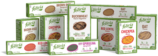 Boxes of different types of Felicia pasta products