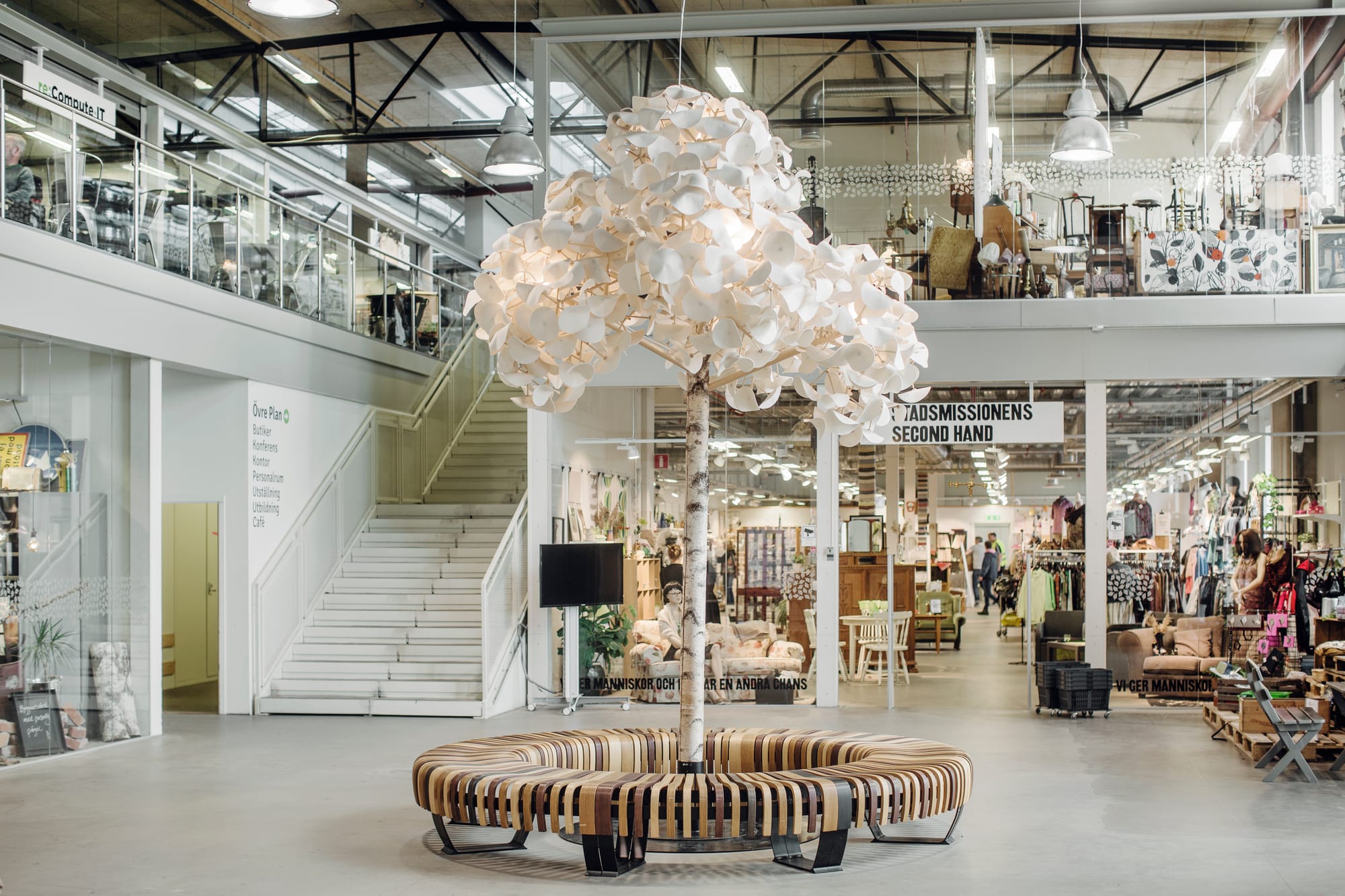 This is a photo of the inside of ReTuna shopping mall in Sweden.