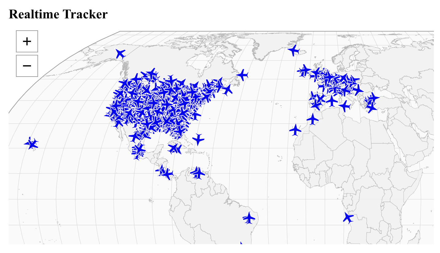 This is a map showing the location of private jets around the world. It says 'realtime tracker' at the top.