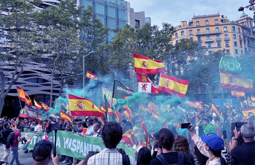 Spain's far-right Vox party marches in a parade on Spain's National Day, October 12, 2025.