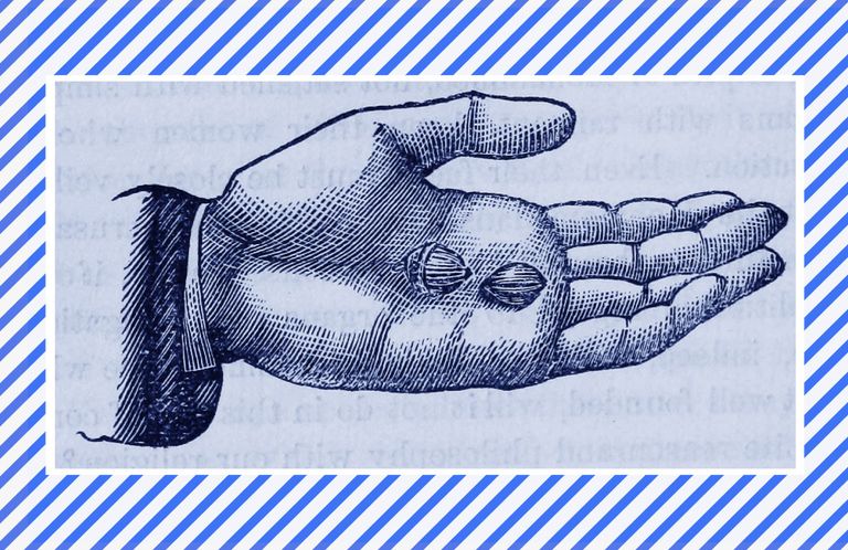 This is an old, public domain image of an outstretched hand with some Not-Ship branding.