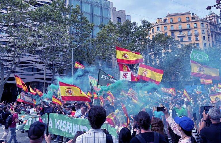 Spain's far-right Vox party marches in a parade on Spain's National Day, October 12, 2025.