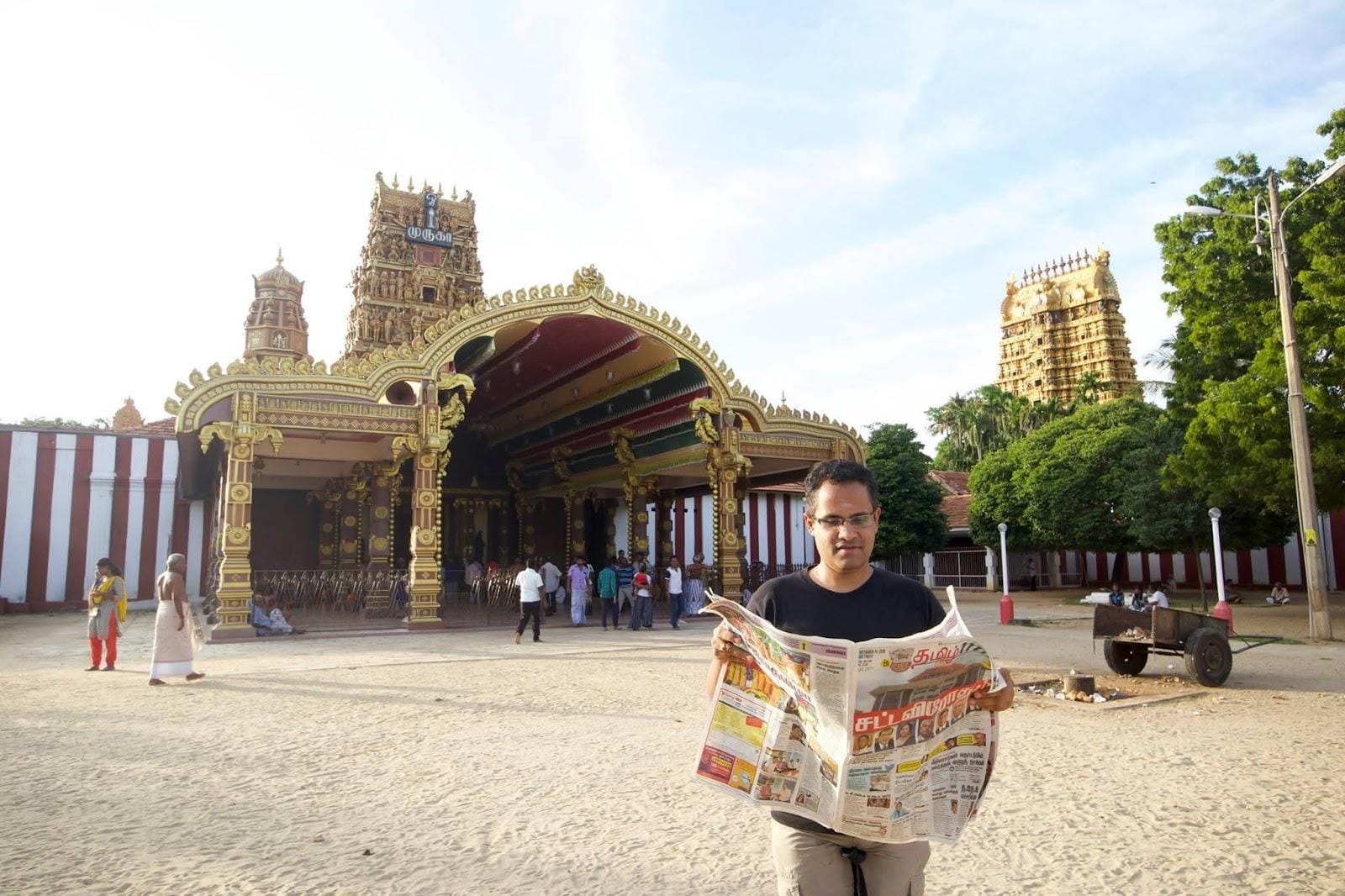 Writer Ajay Kamalakaran at the Nallur Kandaswamy Temple, Jaffna