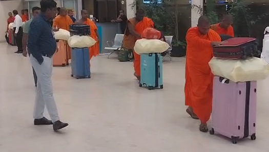 Monks detained in a narcotics case at Bandaranaike International Airport, where authorities say more than 110 kilograms of drugs were seized from arriving passengers.