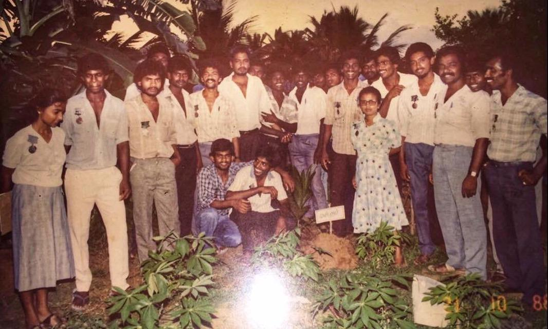 V. Balakumaran, surrounded by his EROS comrades in Jaffna in 1988.