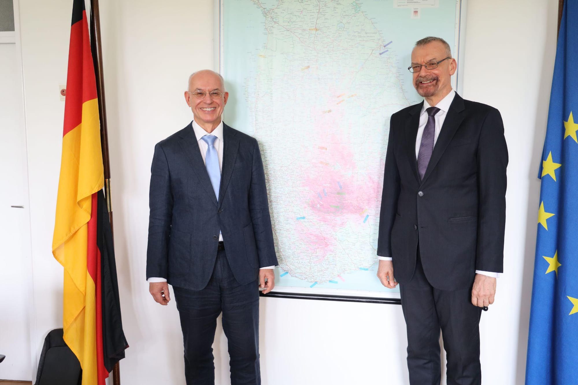 Ambassador Dr. Felix Neumann of Germany, left, and Ambassador Rémi Lambert of France during their joint interview with Jaffna Monitor.