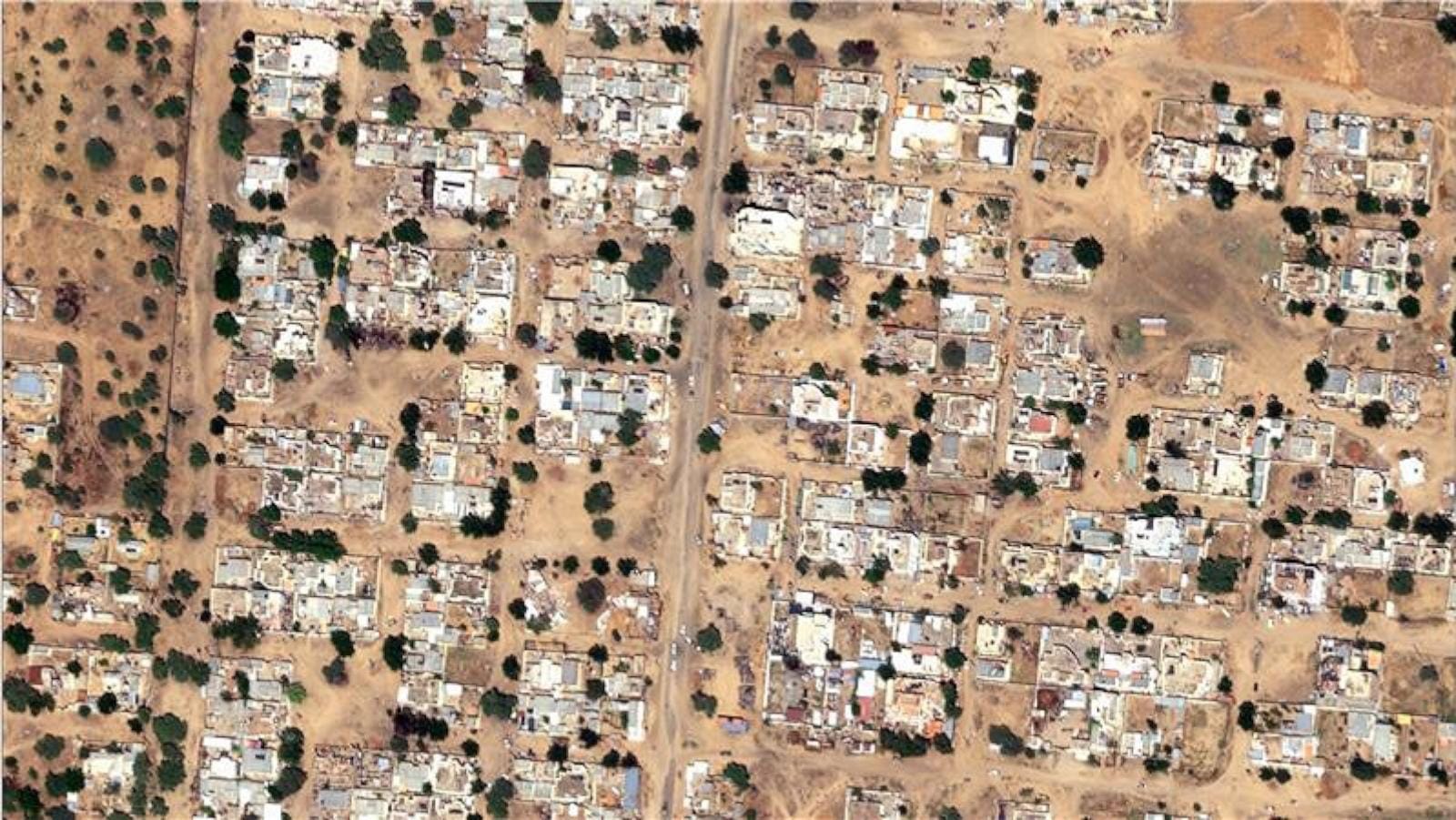 Figure 1: Satellite images and verified videos show a picture of door-to-door killings in Darfur. Humanitarian Research Lab (HRL) says they observed numerous clusters, consistent with the appearance of human bodies. (From Google Images)