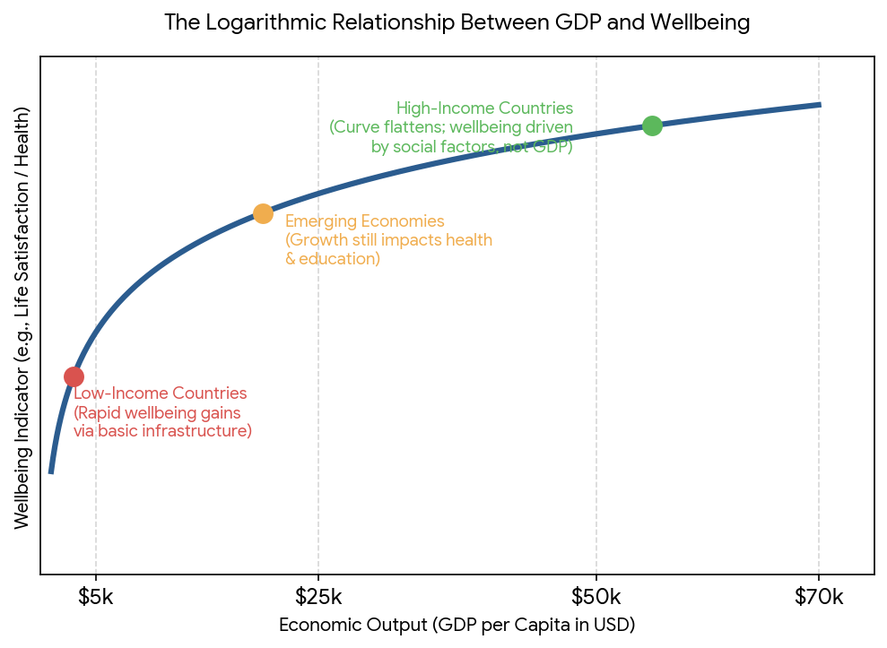 Figure 2: The direct relationship between wellbeing and economic output.