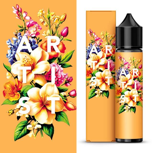 ARTIST Vanille Absolue, e-liquide vanille aux notes de caramel et popcorn dans un univers floral orangé