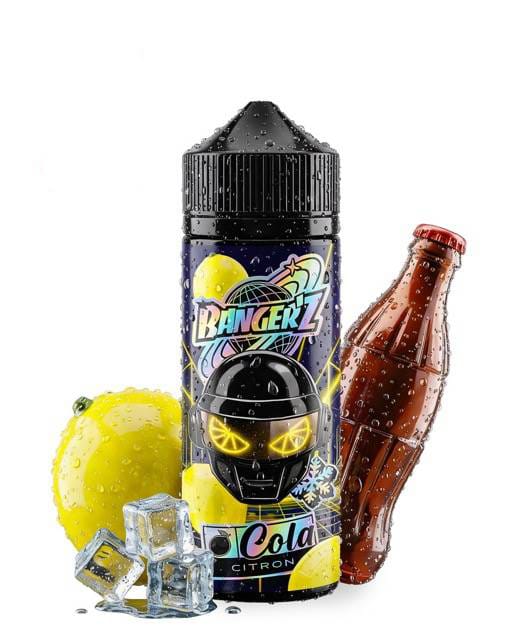 Le e-liquide Banger'z Cola Citron de CDS Lab accompagné de citron et d'une bouteille de cola.