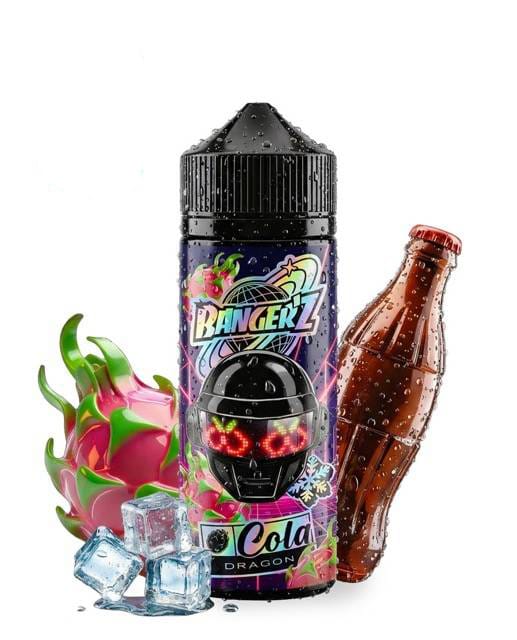 Le e-liquide Banger'z Cola Fruit du Dragon de CDS Lab présenté avec un fruit du dragon et une bouteille de cola.