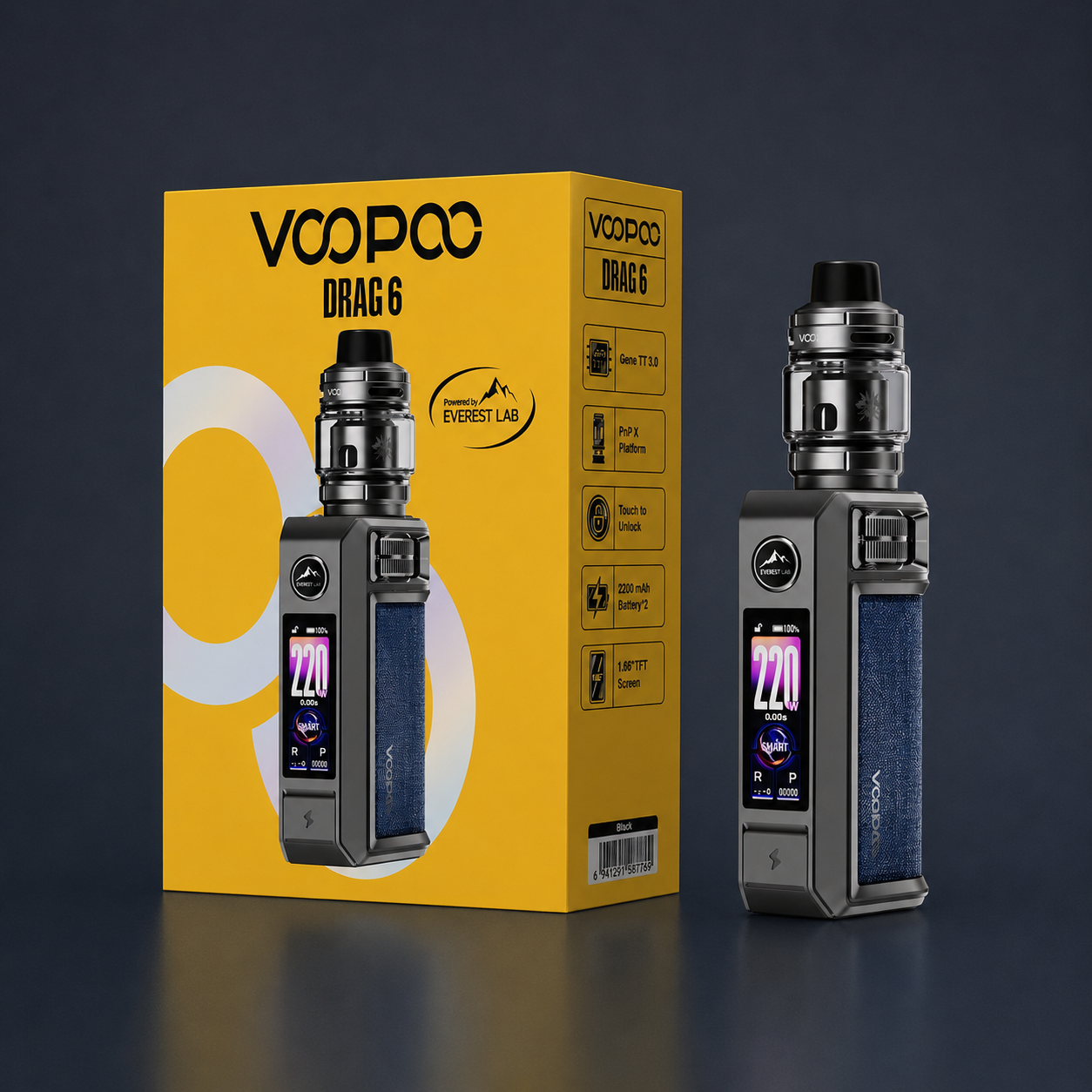 Kit VOOPOO Drag 6 Denim avec sa boîte et le clearomiseur UFORCE-X II