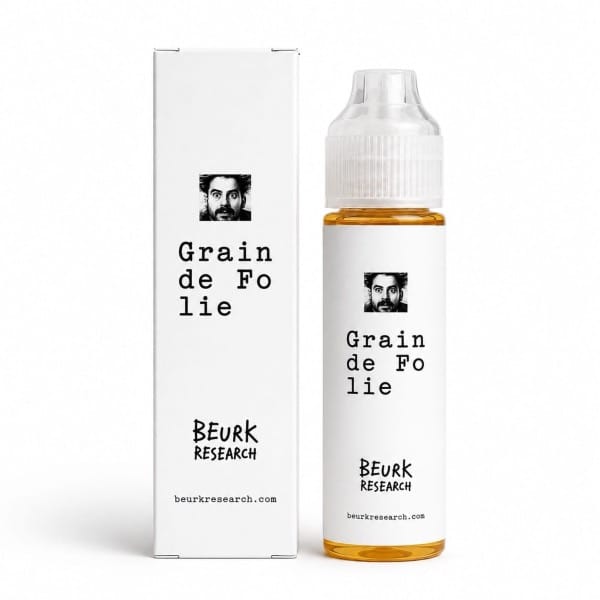 Flacon et boîte du e-liquide Grain de Folie de Beurk Research