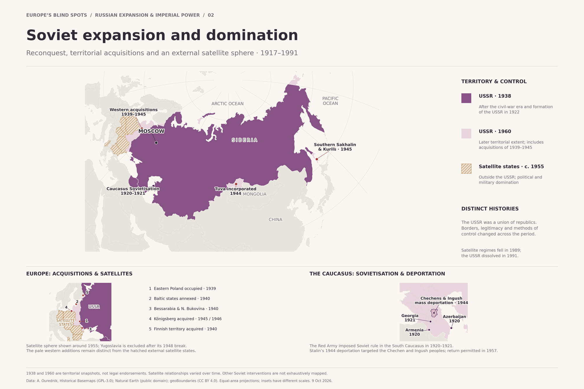 Map from historical expansion from Soviet empire between 1917 and 1991
