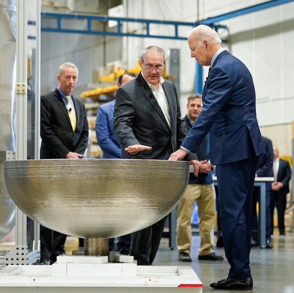 President Biden observing an EBAM-produced part at Lockheed Martin Facility President Biden observing an EBAM-produced part at Lockheed Martin Facility