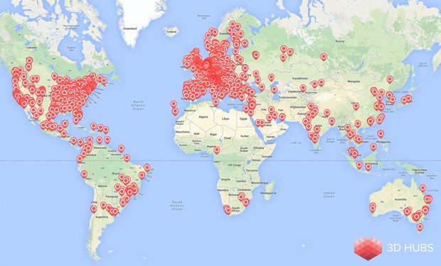 3D Hubs maps of their printers