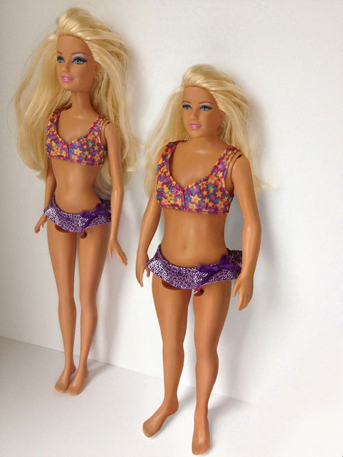 Photoshop overlaid onto the 3D printed normal Barbie