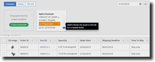 AMFG's Holistic Build Analysis tool delivers fill rate estimation as a percentage.