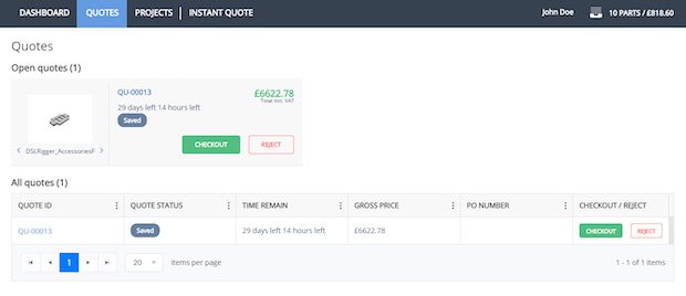 AMFG Request and Ordering Portal service bureau dashboard.