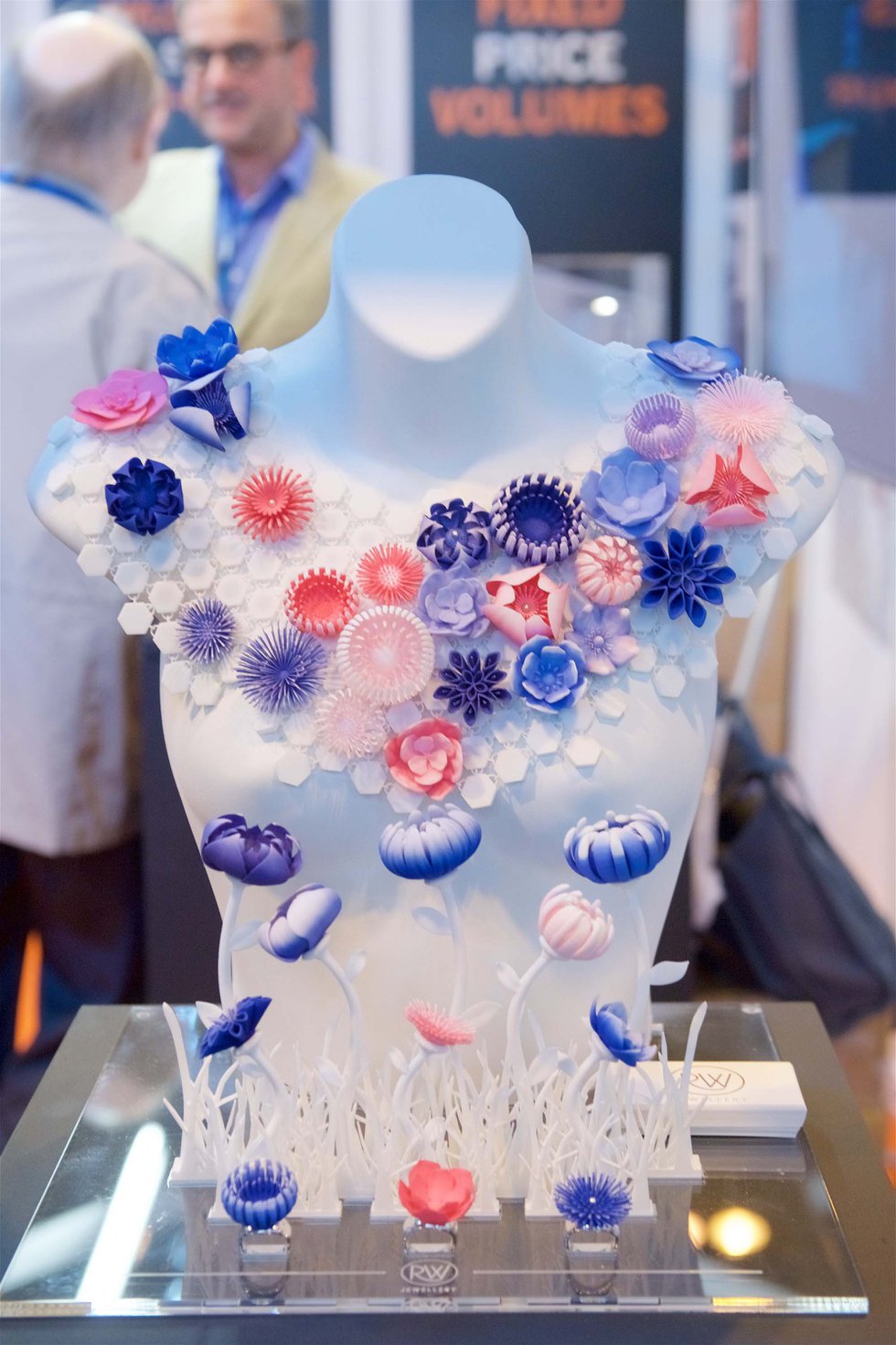 Student Rebecca Wilkes' 3D printed jewellery project using selective laser sintering on Digits2Widgets' stand. .jpg