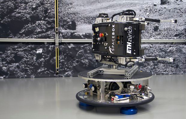 SpaceBok is tested on an extremely flat floor to simulate reduced gravity.