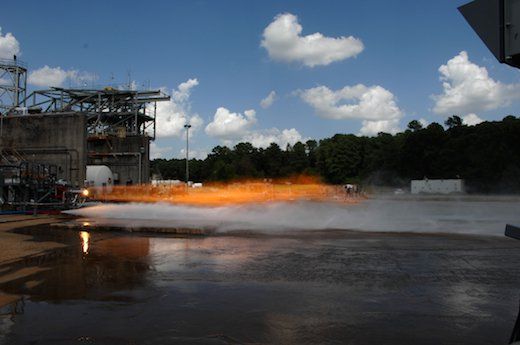 Engineers complete hot-fire testing with two 3-D printed rocket injectors. - NASA photo/David Olive