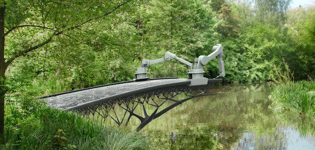3D printed steel bridge over water in Amsterdam.