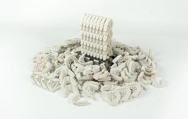 Stacked orthodontic models 3D printed on the NextDent 5100.