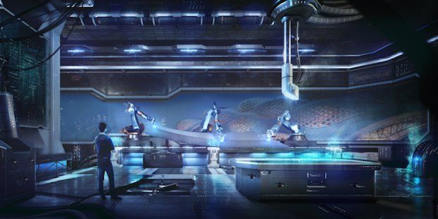 It's the year 2038 and inside the Newtecnic Construction Lab additive manufacture is used to make replacement façade panels for the KAFD Metro Hub in Riyadh, Saudi Arabia.