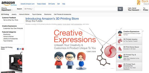 Amazon 3D Printing section