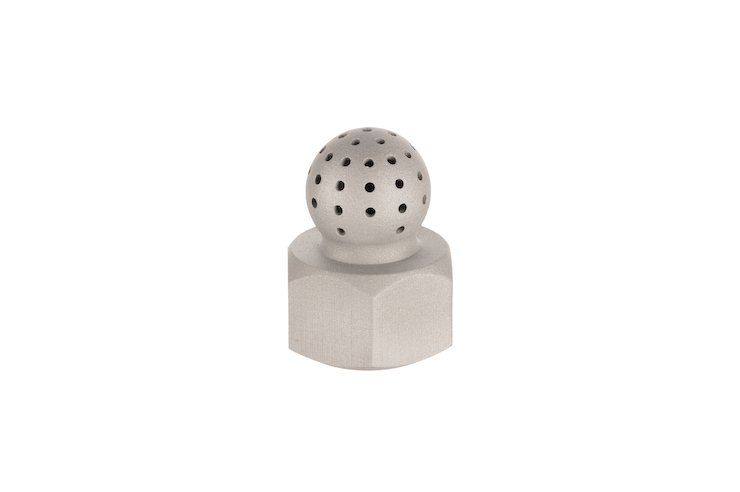 Custom spray nozzle printed using 316L on the Shop System. - Desktop Metal