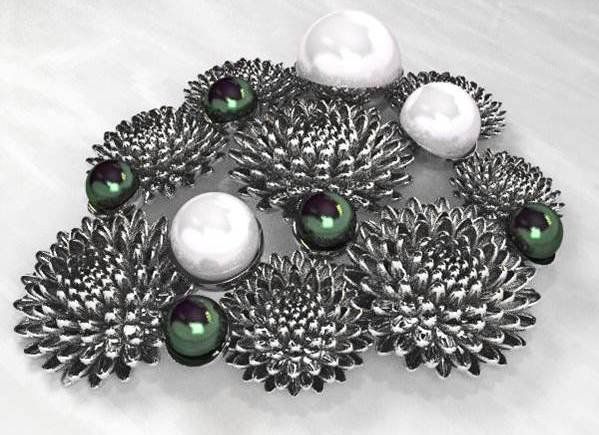 Chrysanthemum-inspired brooch by Mr. Hiroaki Watanabe.