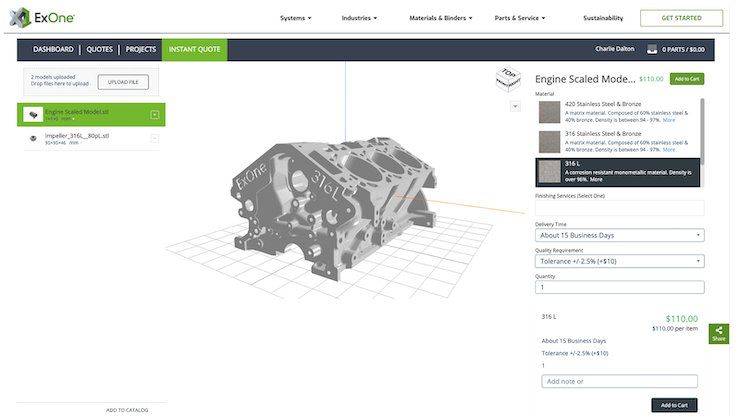 ExOne announces updates to Quick Ship metal 3D printing service.