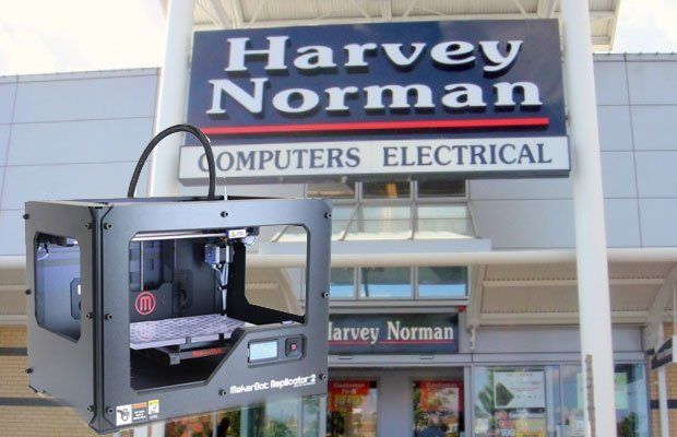 Harvey Norman 3D Printing      Picture of a MakerBot Replicator 2 at Harvey Norman Blanchardstown store