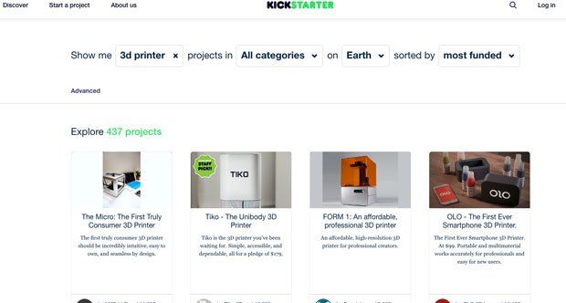 Kickstarter      Some of the most funded 3D printer projects on Kickstarter