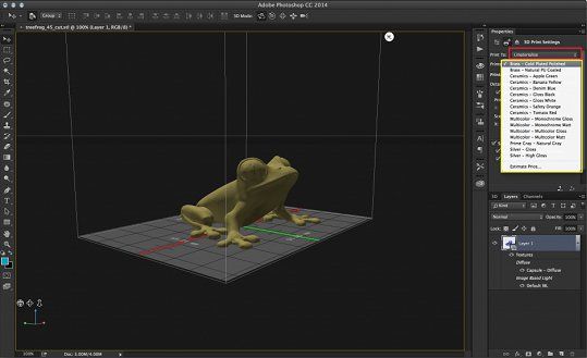 Photoshop CC i.materialise print service option.