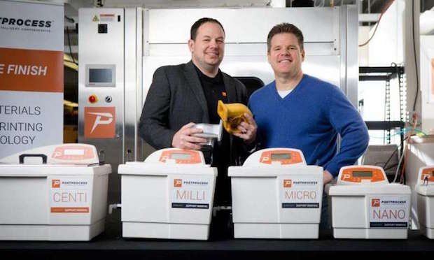 PostProcess      Daniel J. Hutchinson, left, and Jeff Mize stand with PostProcess products at Buffalo headquarters. - Douglas Levere