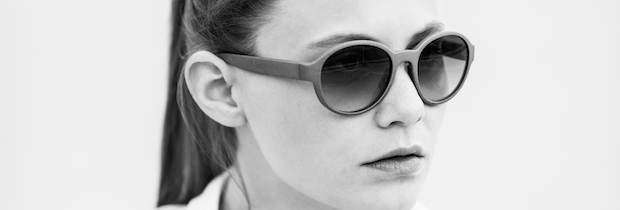 Model Powder & Heat 3D printed sunglasses      Model wears 'The Flamboyant' sunglasses - Powder & Heat