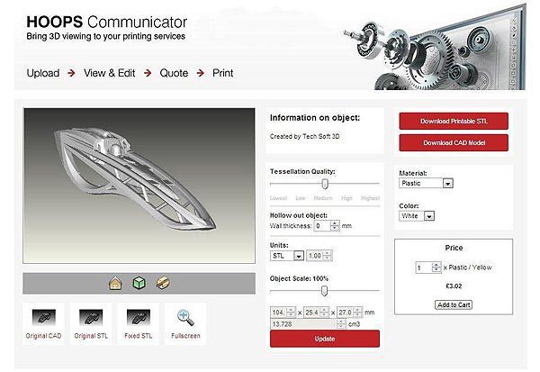 Tech Soft HOOPS Communicator in a 3D printing application      Developers with little or no experience with 3D can add CAD capabilities into their web apps and services, or tie in valuable...