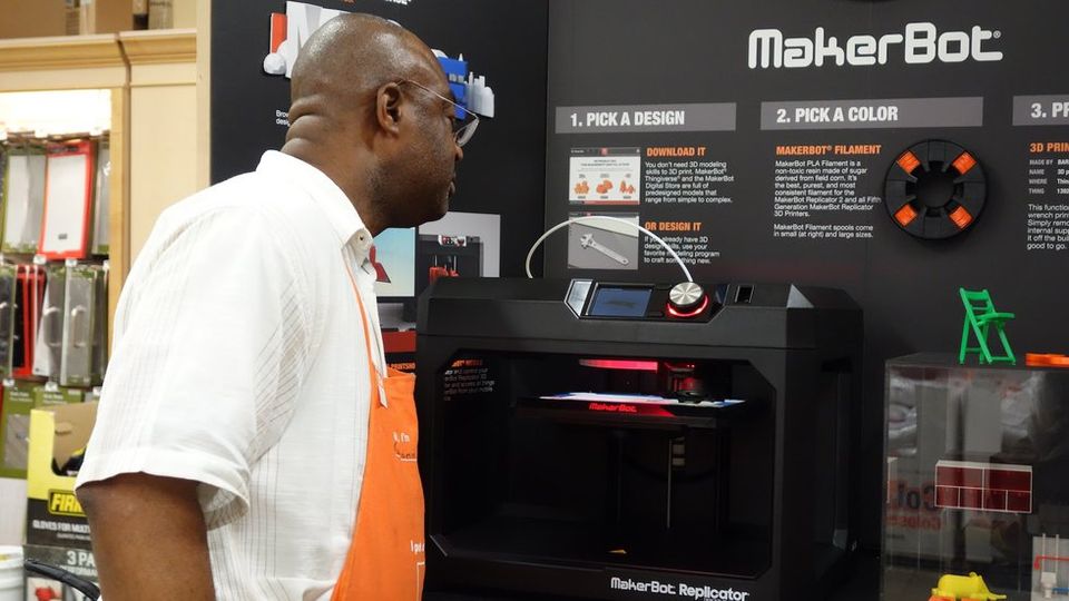 MakerBot booth at The Home Depot      MakerBot and The Home Depot announce a collaboration to bring MakerBot Replicator Desktop 3D Printers to customers on homedepot.com/makerbot and in 12...