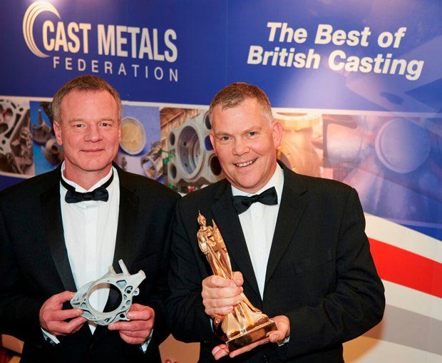 voxeljet award      Adam Robertson (left) of the Precision Casting Centre and Kevin Smith, Sales Director of voxeljet UK, with the "Component of the Year“ award presented by the Cast Metal...