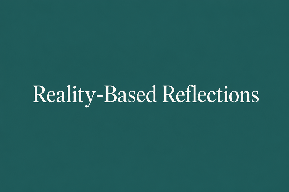 Reality-Based Reflection title card with warm off-white text on a deep teal background.