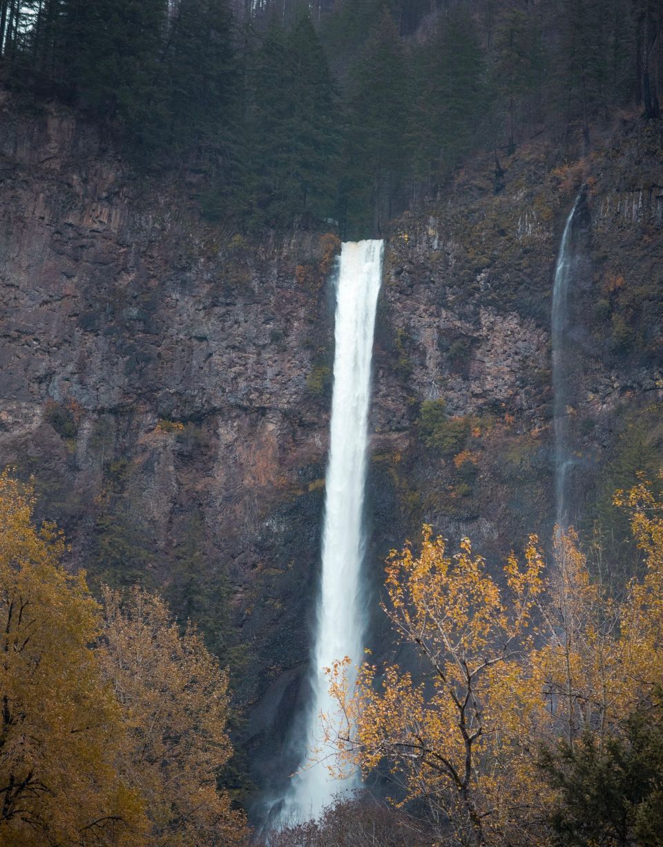 A tall waterfall flowing down a rocky cliff surrounded by forest, representing visible impressiveness that still needs context and wisdom.
