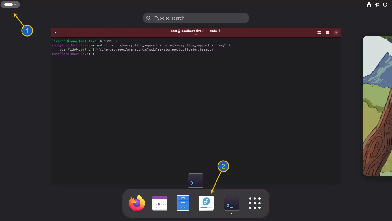 Install Fedora 42 with Full Disk Encryption Snapshot and Rollback Support - Launch installer