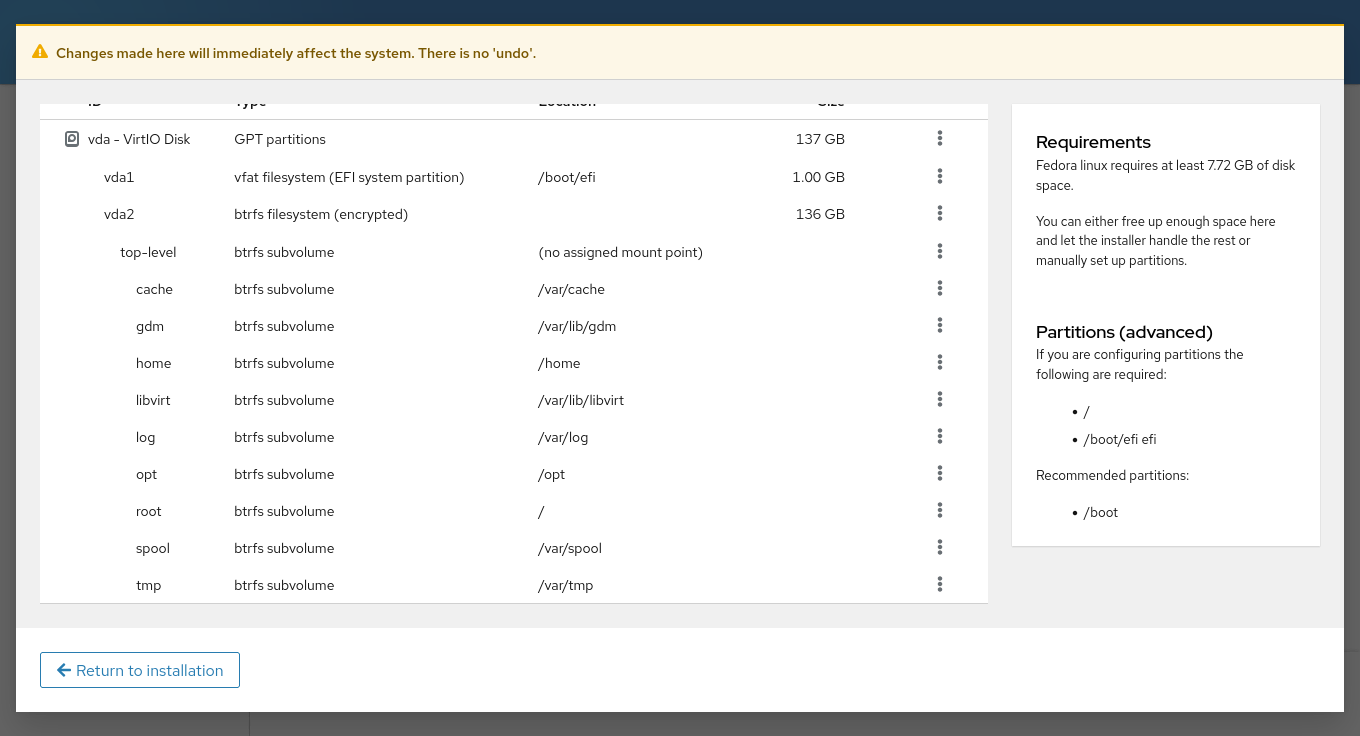 Install Fedora 42 with Full Disk Encryption Snapshot and Rollback Support - All BTRFS Subvolumes