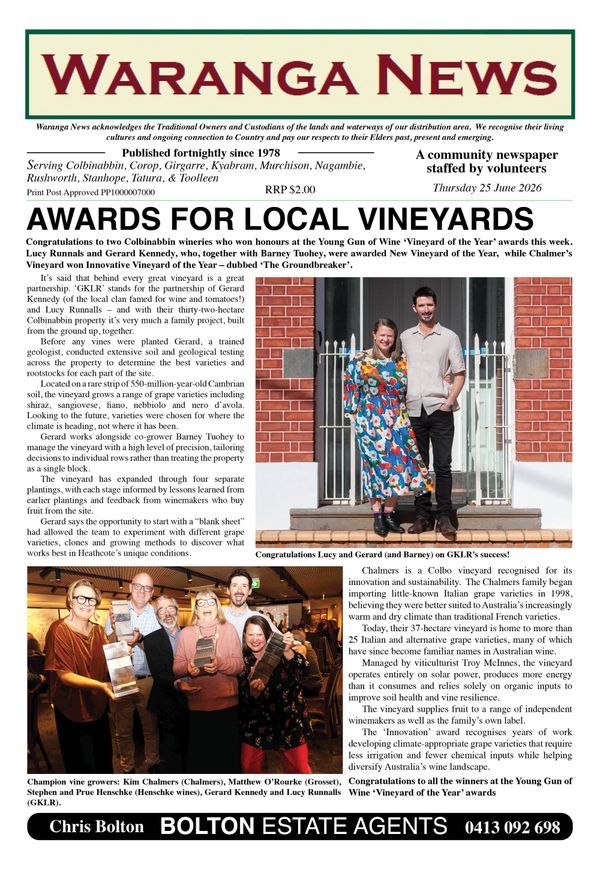 Awards for local vineyards